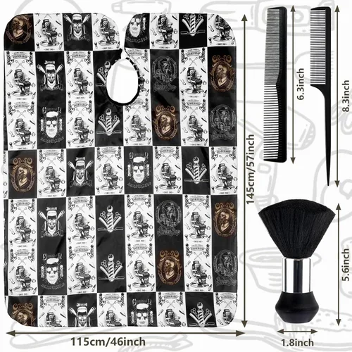 Vista 2 de FEBSNOW Kit de capa de corte de pelo, capa de peluquería profesional con cepillo para plumero Polyester Fabric, 47x55 inches, Adjustable Snap