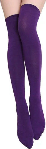 Vista 4 de Aivtalk Calcetines largos opacos a rayas por encima de la rodilla para mujer Lazo sólido/negro