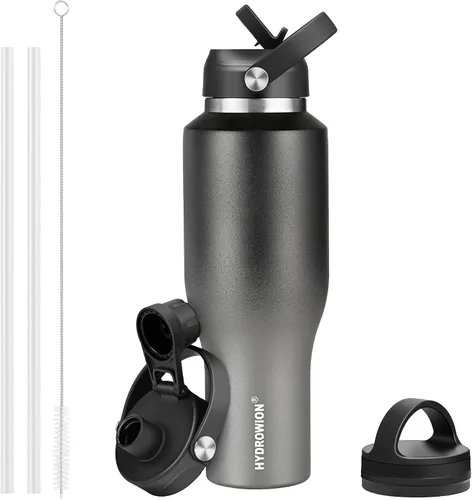 Vista 8 de HYDROWION Botella de agua aislada de 32 onzas, soporte para botella de agua para automóvil, botella de viaje aislada al vacío de doble pared