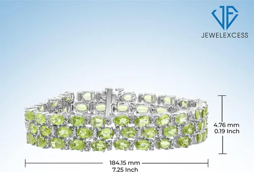 Vista 5 de JEWELEXCESS Pulsera de peridoto para mujer Genuina, joyería de peridoto verde de tres filas Pulseras de plata de ley 925 Pulsera de piedra natal