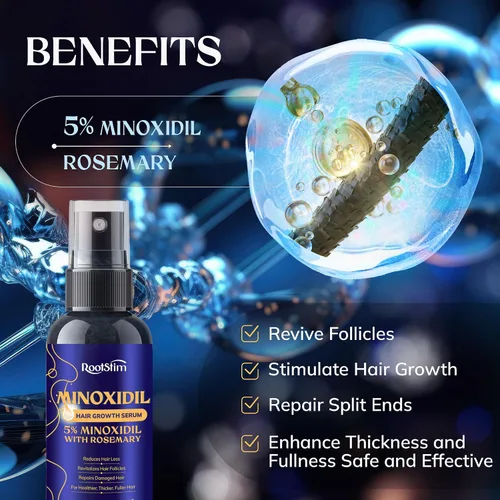Vista 2 de 5% Minoxidil Hair Growth for Men and Women: Extra Strength Minoxidil Hair Loss Treatment Serum with Rosemary for Faster Stronger Thicker Hair Growth