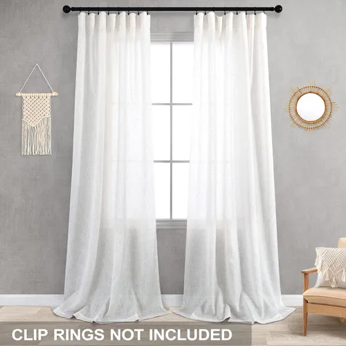 Vista 140 de KOUFALL Juego de 2 cortinas de puerta francesa, cortinas de lino para puerta/ventana, cortina transparente boho para cristal lateral delantero