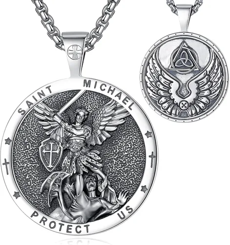 Vista 40 de EUDORA Medalla de plata de ley S925 con collar de San Patrono para mujeres A01-Saint Benedict Medalla