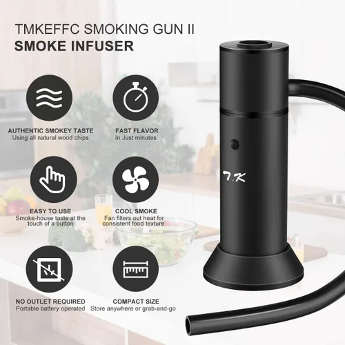 Vista 3 de Pistola para Ahumar Portátil, Ahumador de Cóctel para Carne, Bebidas, Queso, con Tapa para Tazas y Virutas de Madera Incluídas, Negro