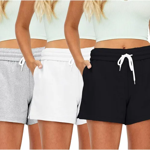 Vista 53 de AUTOMET Pantalones cortos deportivos para mujer, estilo casual, con cordón, cómodos, elásticos, de cintura alta, con bolsillos