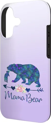 Vista 2 de Teal Blue Purple Floral Mama Bear and One Cub Silver Purple Case for iPhone 17