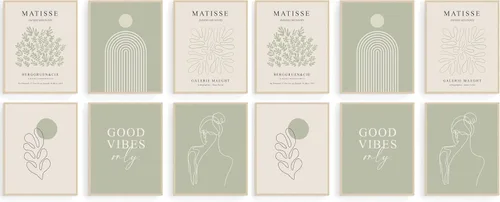 Vista 19 de KBKBART Matisse - Impresiones artísticas para pared, póster abstracto de arte de pared de Matisse, negro y beige, línea de cuerpo para mujer, hojas