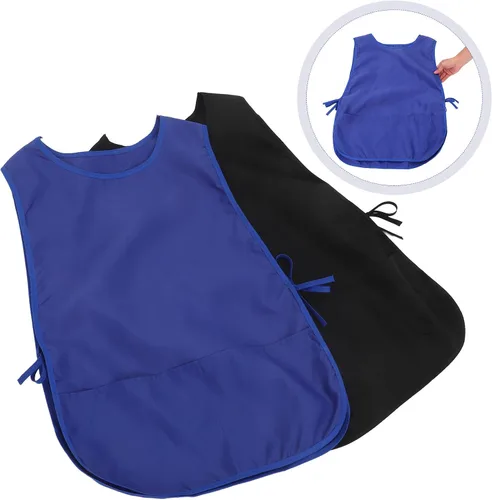 Vista 8 de 2 delantales de trabajo para adultos, para hombres y mujeres, resistentes al aceite, delantales de cocina y barbero con bolsillos, uniformes
