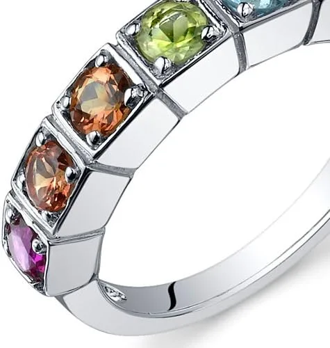 Vista 2 de Peora Anillo de plata de ley 925 con piedras preciosas auténticas y creadas, color arcoíris de 7 piedras, tallas 5 a 9, Metal precioso Piedra