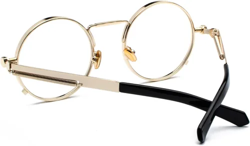 Vista 5 de EYLRIM Gafas de sol redondas steampunk hippie montura de metal gótico lente de bloqueo UV 100