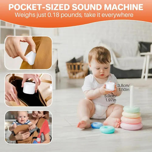 Vista 2 de FUNYKICH Máquina de sonido de ruido blanco de viaje con luz colorida, mini máquina de sonido portátil para bebés, adultos y niños con 10 sonidos