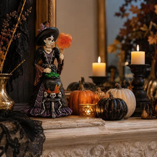 Vista 6 de Comfy Hour Figura de bruja del Día de los Muertos de 8 pulgadas, decoración Cocinar bruja