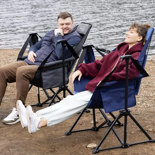 Vista 2 de Silla de camping hamaca para adultos con respaldo ajustable, silla hamaca plegable acolchada resistente que soporta 400 libras, silla hamaca