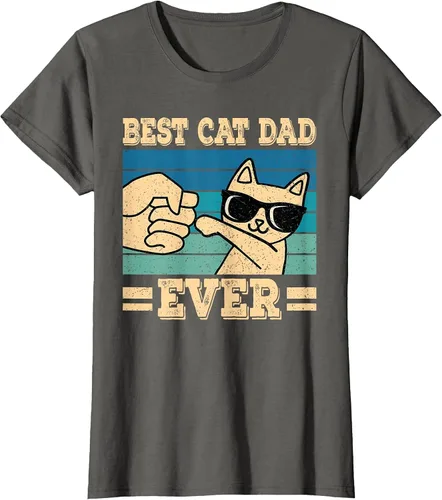 Vista 29 de Best Cat Dad Ever Vintage Funny Cat Lover Retro Men T-Shirt Asphalt Grey
