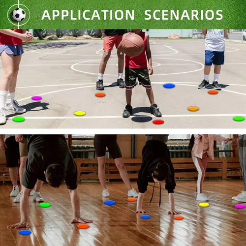 Vista 7 de Poly Spot Markers 4 inch/9 inch Non-Slip Rubber Agility Training Markers Floor Dots Flat Field Cones for Football, Soccer, Basketball, School