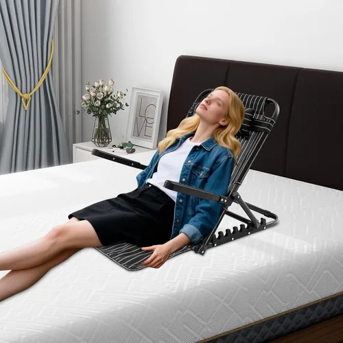 Vista 3 de Respaldo de cama elevable, respaldo de cama ajustable con soporte de 7 posiciones y almohada, silla de lectura plegable para ancianos, pacientes