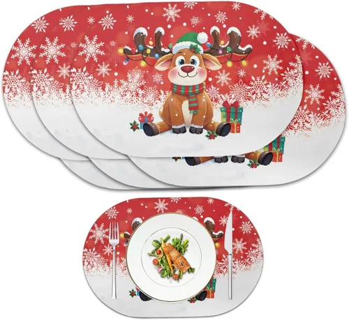 Vista 36 de Juego de 2 manteles individuales con luces de Navidad, resistentes al calor, antideslizantes, impermeables, a prueba de aceite, lavables, lavables