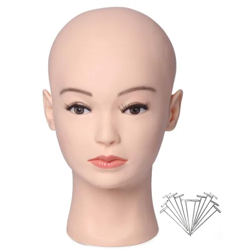 Vista 9 de HAIRWAY Cabeza de maniquí calva para mujer, cabeza de maniquí calva para hacer pelucas y exhibir cabeza de muñeca con pasadores en T gratis
