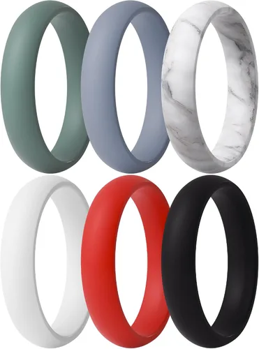 Vista 39 de ThunderFit Anillos de aniversario de silicona para mujer, 5.5 mm de ancho, 2 mm de grosor, bandas de goma de boda, paquete múltiple variado 1-12
