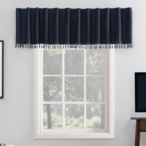 Vista 21 de Sun Zero Greyson - Valance de cortina con pestaña trasera de seda de dupioni de imitación con borlas de cuentas y aislamiento térmico total opaco