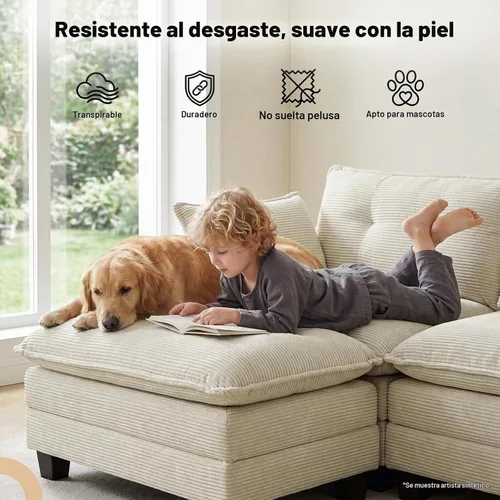 Vista 5 de Amsleekey Sofá Seccional Modular, 111.5" en Forma de U de Pana Cómodo Sofás Seccionales para Sala de Estar, Sofás Nube de 3 Plazas con 2 Otomanas