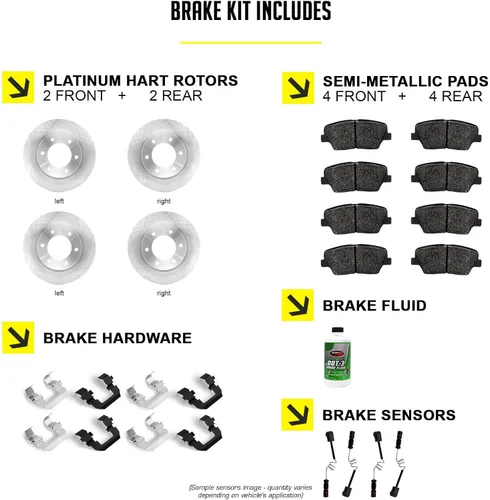 Vista 2 de Hart Brakes Kit de frenos y rotores traseros delanteros Pastillas de freno delanteras y traseras Rotores y pastillas de frenos Pastillas