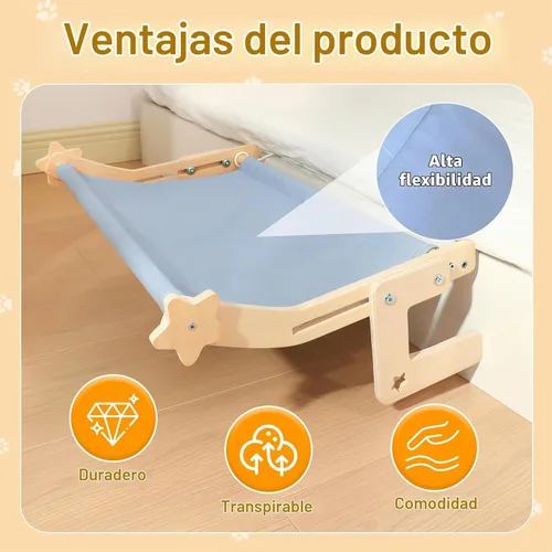 Vista 4 de Percha para ventana de gato para gatos grandes, cama hamaca resistente sin taladro, asiento de marco de madera maciza con ganchos de metal, alféizar