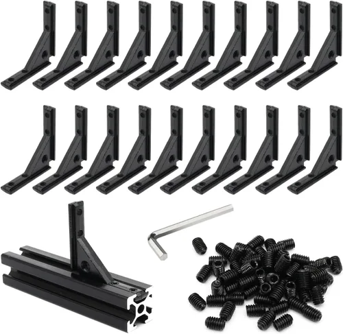 Vista 21 de 10 juegos de perfiles de extrusión de aluminio de la serie 2020, soportes en L de ángulo recto negro con tuercas y pernos de ranura en T M5