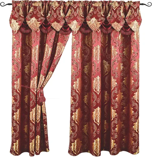 Vista 7 de Panel de cortina jacquard de lujo con cenefa de cascada adjunta, 54 x 84 pulgadas Angelina Beige