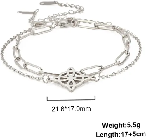 Vista 6 de unift Pulsera de nudo de bruja para mujer con símbolo de Wiccano de acero inoxidable con dije único ajustable de doble capa plata acero inoxidable