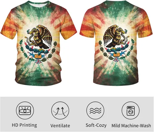Vista 4 de Srcnhim Camiseta de manga corta con diseño de bandera mexicana mágica para hombre