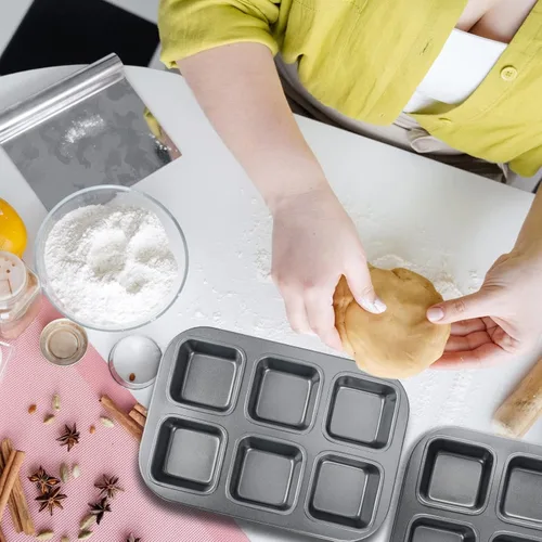 Vista 7 de Beasea Molde Cuadrado para Brownies, Molde Antiadherente de 6 Cavidades para Muffins, Molde para Pastel de Brownies, Juego de Gastronomía para Mini