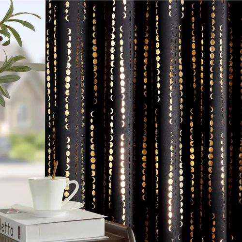 Vista 24 de jinchan - Cortinas bohemias 100% blackout de 54 pulgadas de largo para dormitorio, estampado geométrico negro sobre beige, con ojales