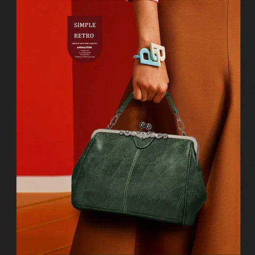 Vista 2 de Segater Bolso retro hueco de cuero PU de cera de aceite para mujer, bolso cruzado con bloqueo de beso, bolso de mensajero vintage