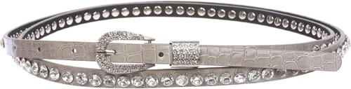 Vista 4 de beltiscool 7/16" (12 mm) Cinturón de doble envoltura con estampado de cocodrilo con diamantes de imitación Negro