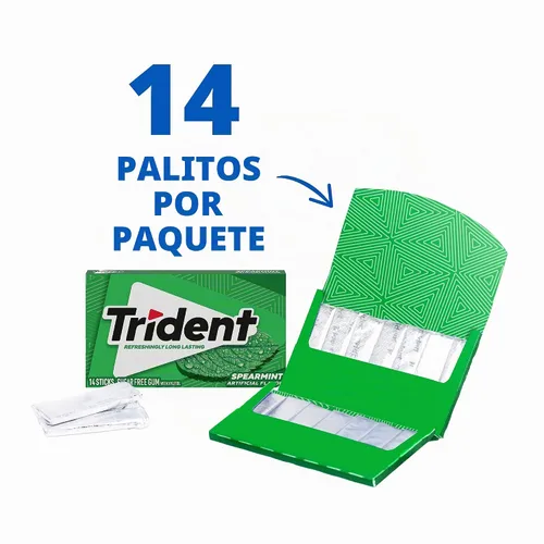 Vista 4 de Goma de mascar Trident Spearmint sin azúcar, 14 piezas