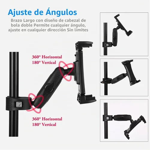 Vista 4 de Soporte con Abrazadera para Tableta iPad en Manillar de Cinta de Correr y Bicicleta para Bicicleta Estática, Elíptica, Bicicleta Spinning Peloton