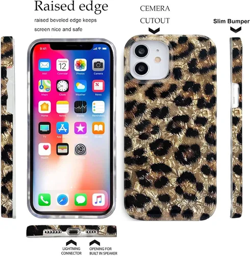 Vista 5 de J.west Funda compatible con iPhone 11, funda para iPhone 11, suave y brillante estampado de leopardo perlado con diseño de animales para mujeres