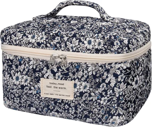 Vista 15 de Gosect Bolsa de maquillaje grande, bonita bolsa de cosméticos para mujeres y niñas, bolsa de aseo estética de coqueta floral, bolsa organizadora