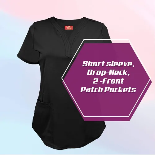 Vista 5 de M&M SCRUBS Camiseta quirúrgica elástica ultra suave con cuello caído y 2 bolsillos para mujer