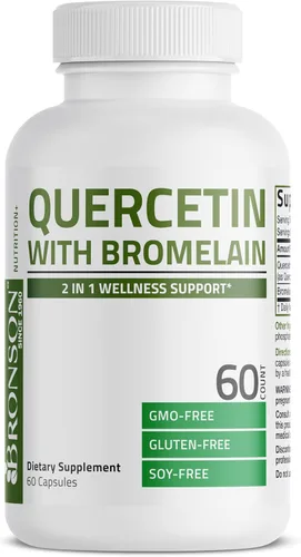 Vista 5 de Bronson Quercetina con bromelina 2 en 1 apoyo para el bienestar, sin OMG, 60 cápsulas