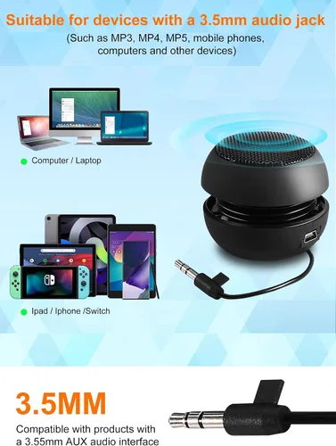 Vista 2 de Mini altavoz portátil con cable USB pequeños altavoces con conector de entrada auxiliar de 0.138 in, altavoces de viaje para computadora portátil