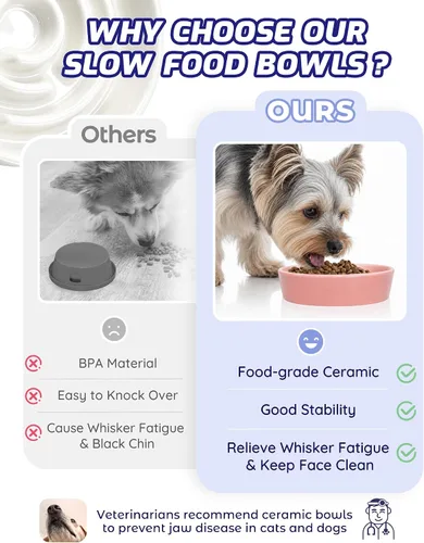 Vista 5 de TRUVIC Ceramic Slow Feeder Dog Bowl Small Breed Maze Cat Bowl (Pink)