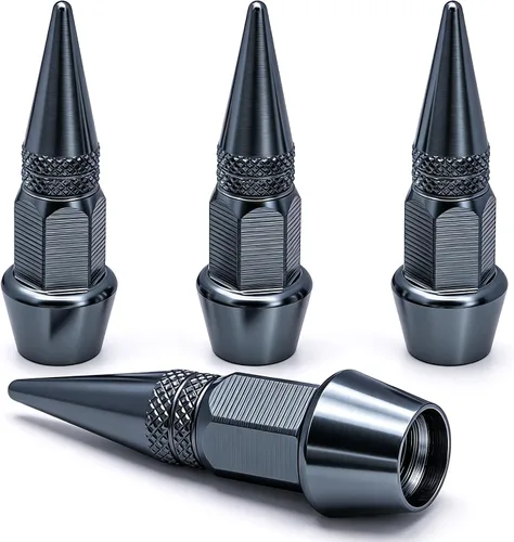 Vista 52 de 4 piezas de tapas de válvula de neumático con estilo púas, cubiertas de válvula de neumático universales de aleación de aluminio a prueba de polvo