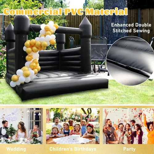 Vista 4 de Casa inflable negra para decoración de Halloween al aire libre, fiesta, patio, boda, castillo inflable de PVC para niños con soplador