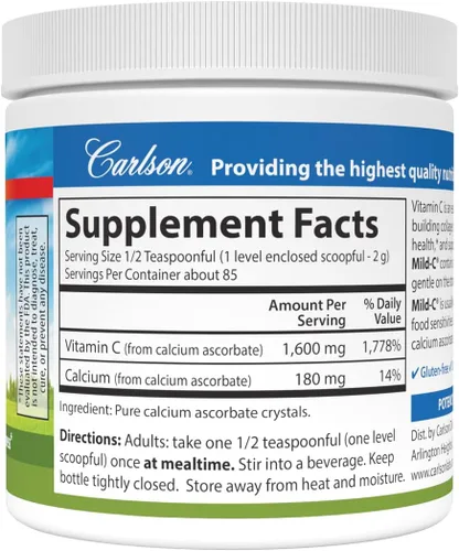 Vista 2 de Carlson - Mild-C, vitamina C en polvo, apoya la función inmune saludable, 6 oz (170 g)