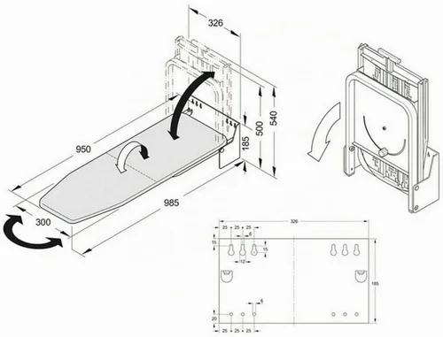 Vista 8 de Tabla de planchar de pared que ahorra espacio, tabla de planchar con mecanismo de giro, estilo giratorio blanco, solapa de rotación de 180°, tabla