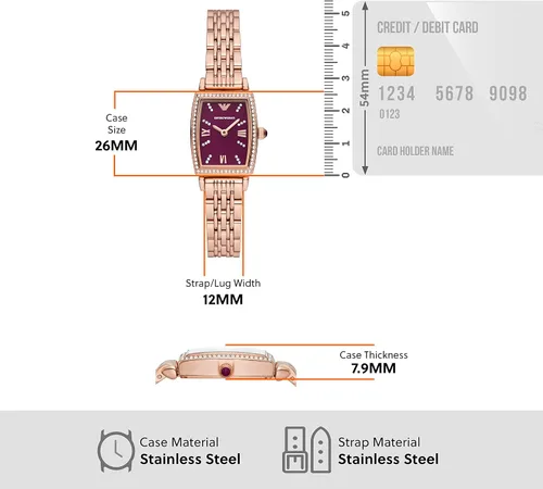 Vista 5 de Emporio Armani Reloj de acero inoxidable de dos manos para mujer modelo AR11488 Cuadrado de oro rosa