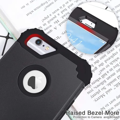 Vista 5 de IDweel Funda para iPhone 6S, funda para iPhone 6 con protector de pantalla, 3 en 1, resistente, absorción de impactos, cubierta de policarbonato