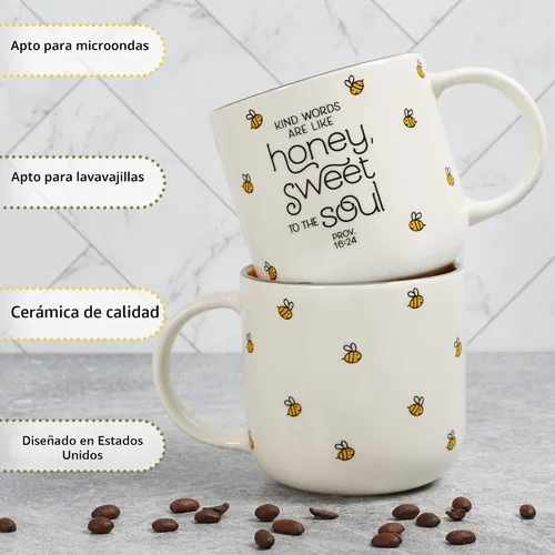 Vista 5 de Christian Art Gifts Taza grande de cerámica para café y té para mujeres: Las palabras amables son como la miel Versículo bíblico inspirador,